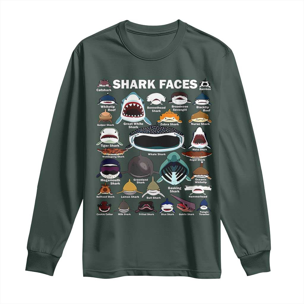 Shark Faces Long Sleeve Shirt Type Of Sharks Identification Marine Biology