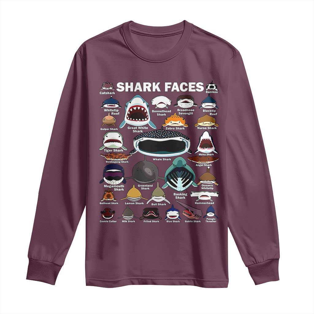 Shark Faces Long Sleeve Shirt Type Of Sharks Identification Marine Biology