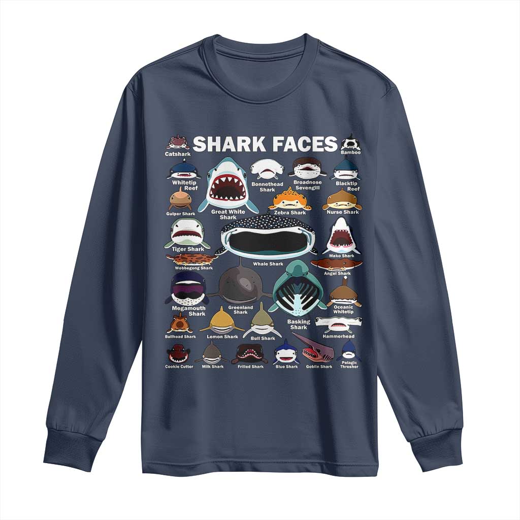 Shark Faces Long Sleeve Shirt Type Of Sharks Identification Marine Biology