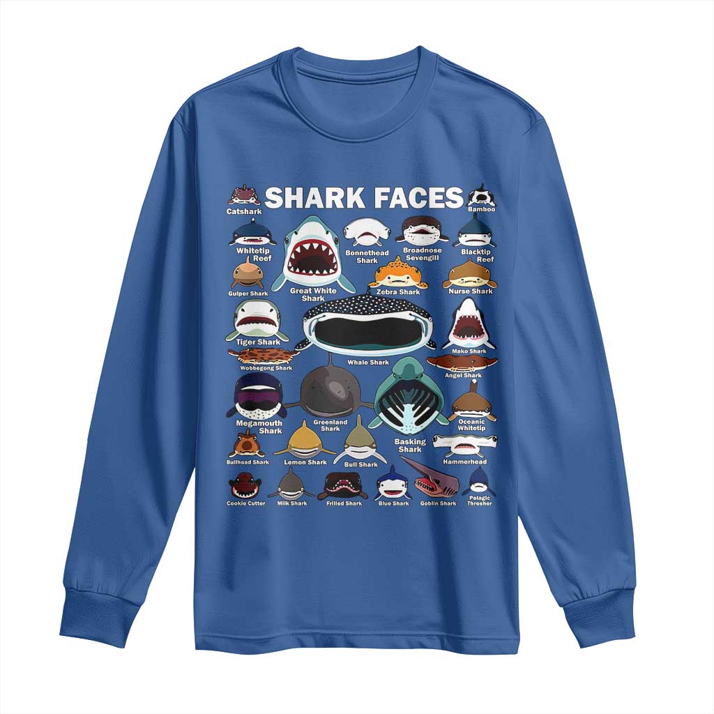 Shark Faces Long Sleeve Shirt Type Of Sharks Identification Marine Biology