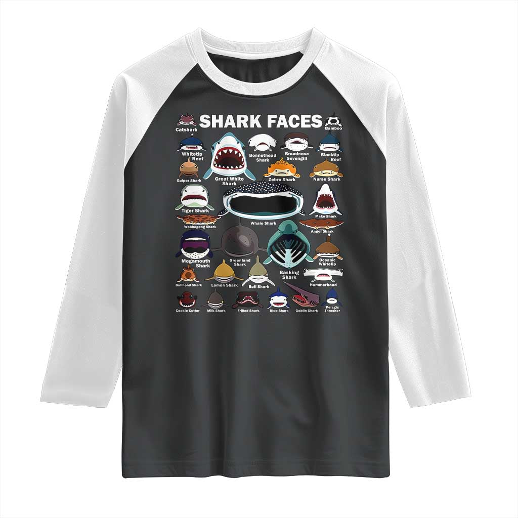 Shark Faces Raglan Shirt Type Of Sharks Identification Marine Biology