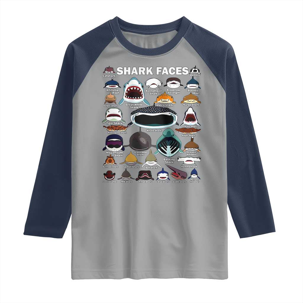 Shark Faces Raglan Shirt Type Of Sharks Identification Marine Biology