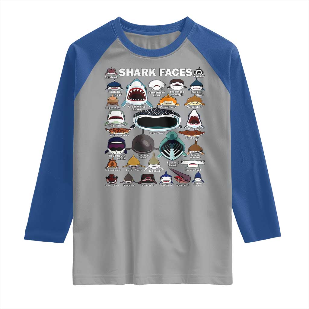 Shark Faces Raglan Shirt Type Of Sharks Identification Marine Biology