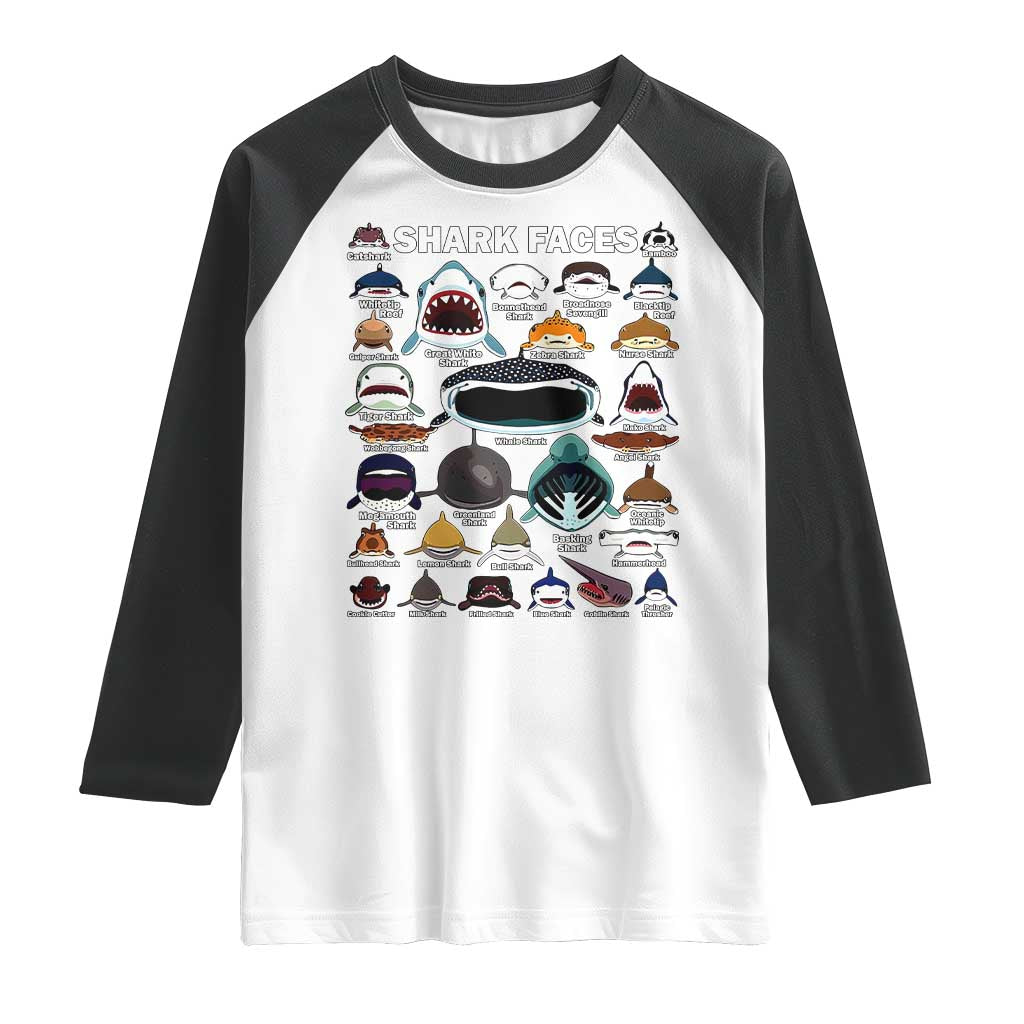 Shark Faces Raglan Shirt Type Of Sharks Identification Marine Biology
