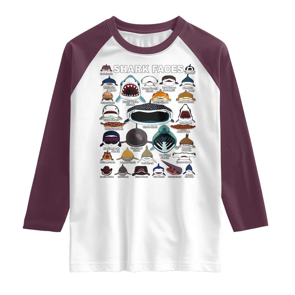 Shark Faces Raglan Shirt Type Of Sharks Identification Marine Biology