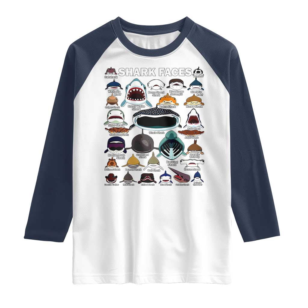 Shark Faces Raglan Shirt Type Of Sharks Identification Marine Biology