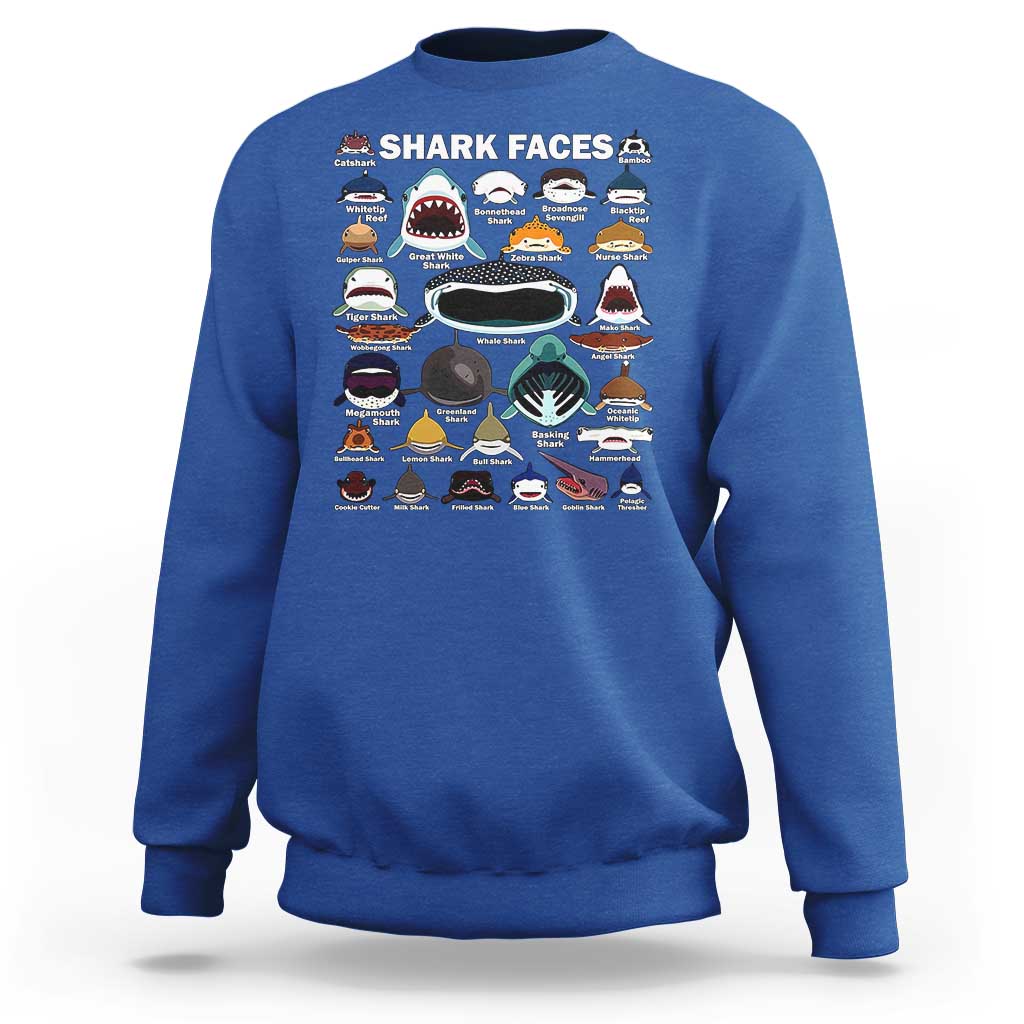 Shark Faces Sweatshirt Type Of Sharks Identification Marine Biology - Wonder Print Shop