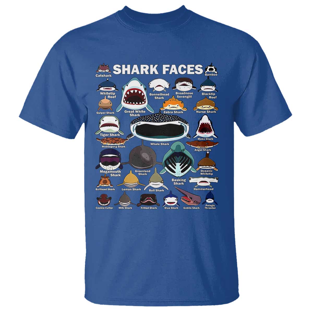 Shark Faces T Shirt Type Of Sharks Identification Marine Biology - Wonder Print Shop