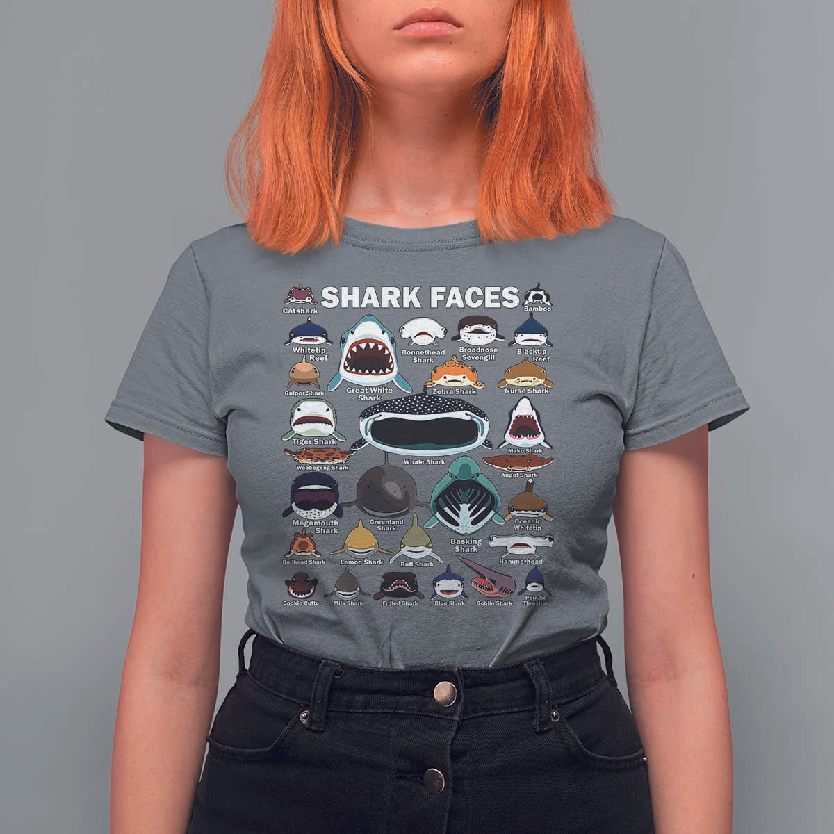 Shark Faces T Shirt For Women Type Of Sharks Identification Marine Biology - Wonder Print Shop