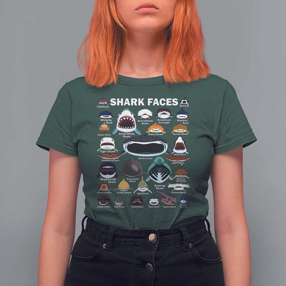 Shark Faces T Shirt For Women Type Of Sharks Identification Marine Biology - Wonder Print Shop