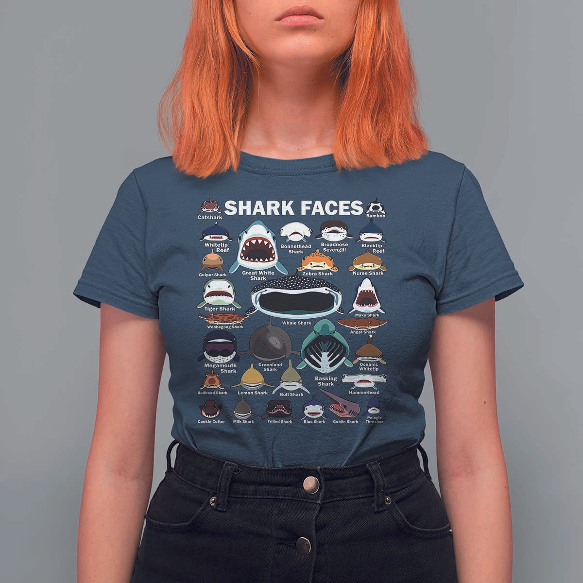 Shark Faces T Shirt For Women Type Of Sharks Identification Marine Biology - Wonder Print Shop