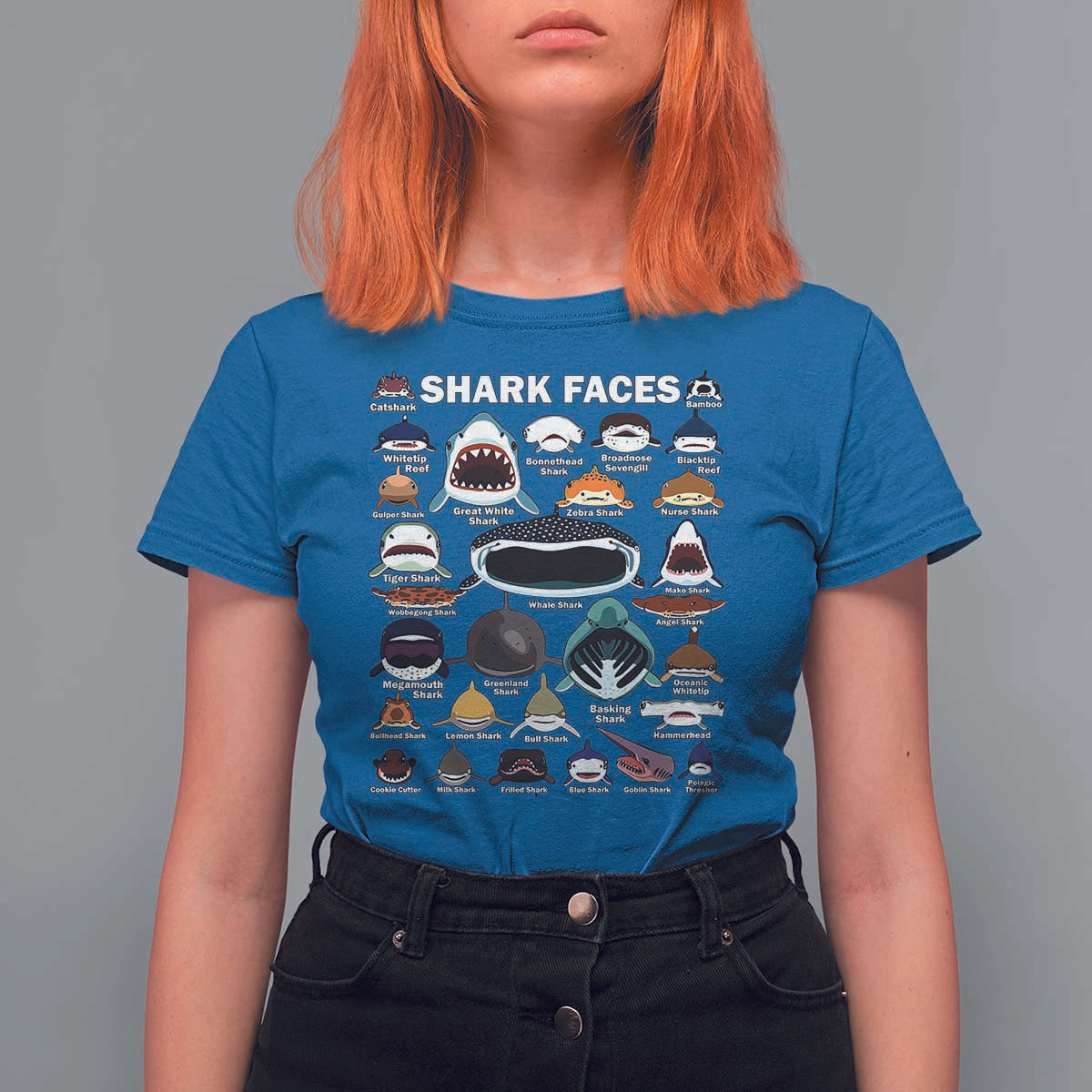 Shark Faces T Shirt For Women Type Of Sharks Identification Marine Biology - Wonder Print Shop