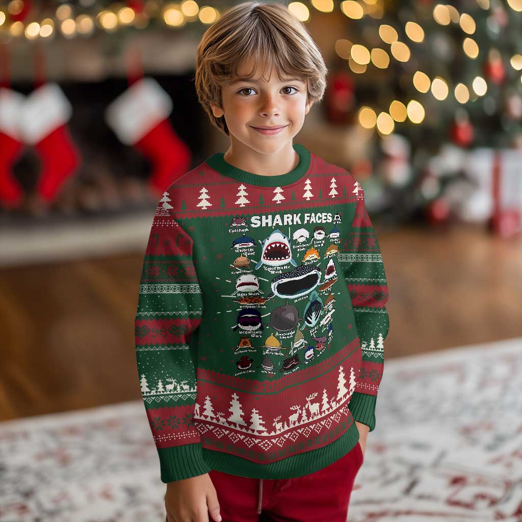 Shark Faces Ugly Christmas Sweater Type Of Sharks Identification Marine Biology - Wonder Print Shop