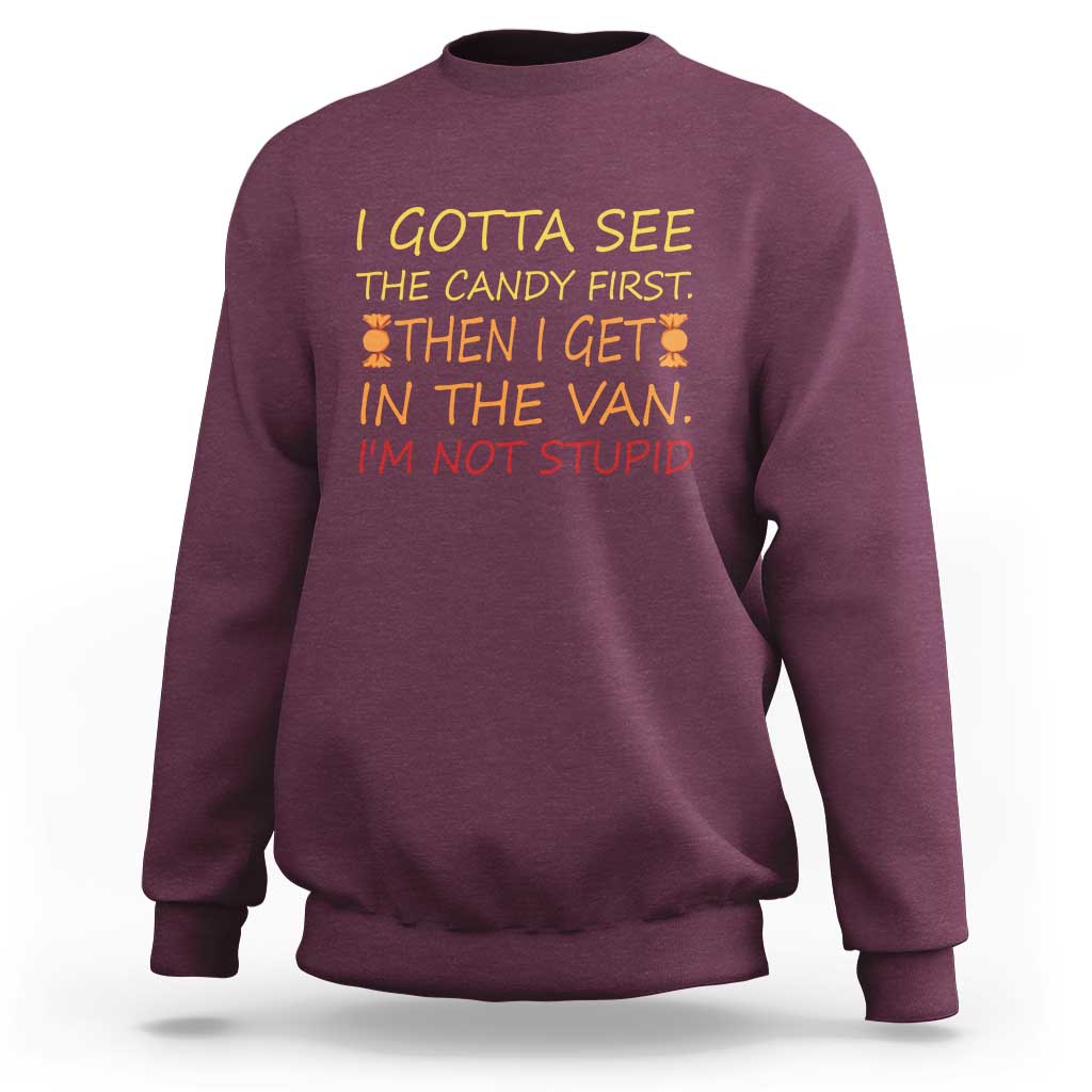 Funny Candy Van Meme Sweatshirt I Gotta See The Candy First Then I Get In The Van I'm Not Stupid Sarcasm - Wonder Print Shop