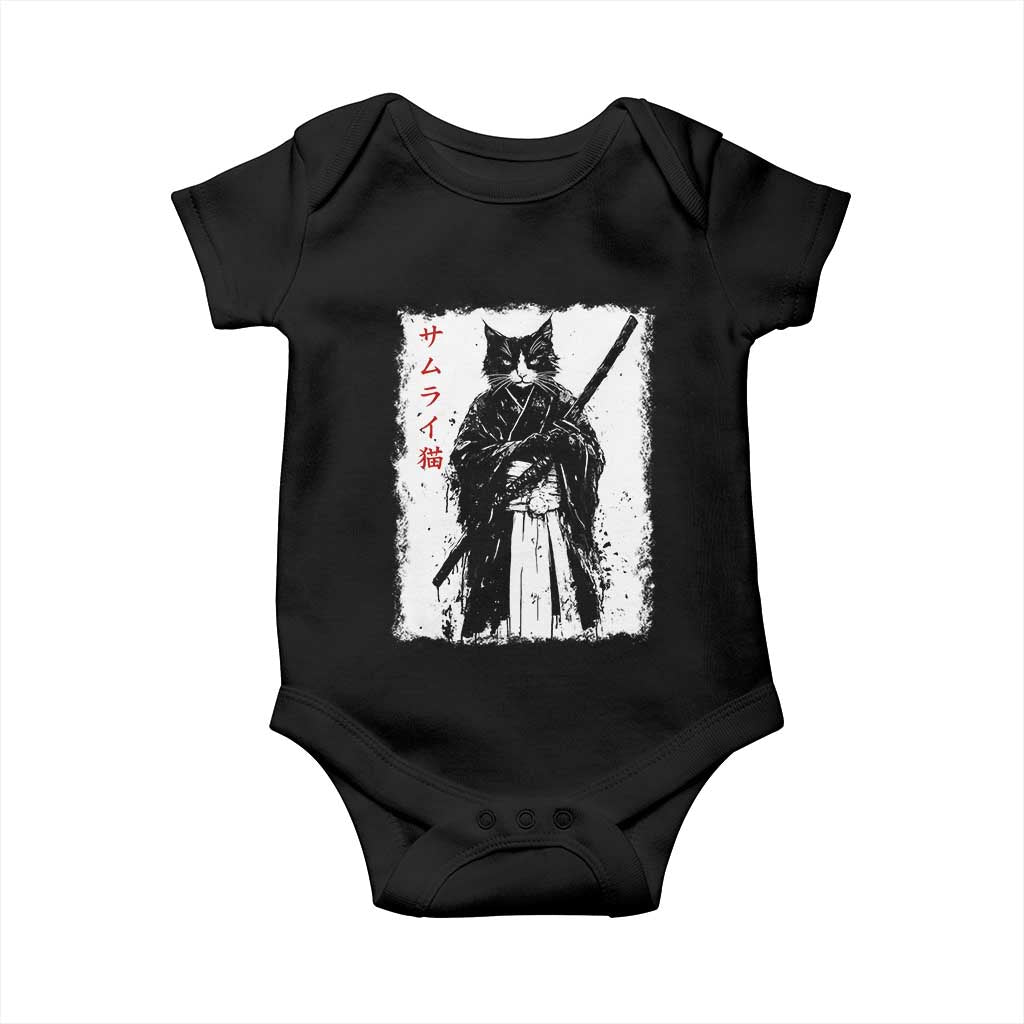 Japanese Samurai Cat Baby Onesie Retro Vintage Ukiyo-e Warrior Art Graphic