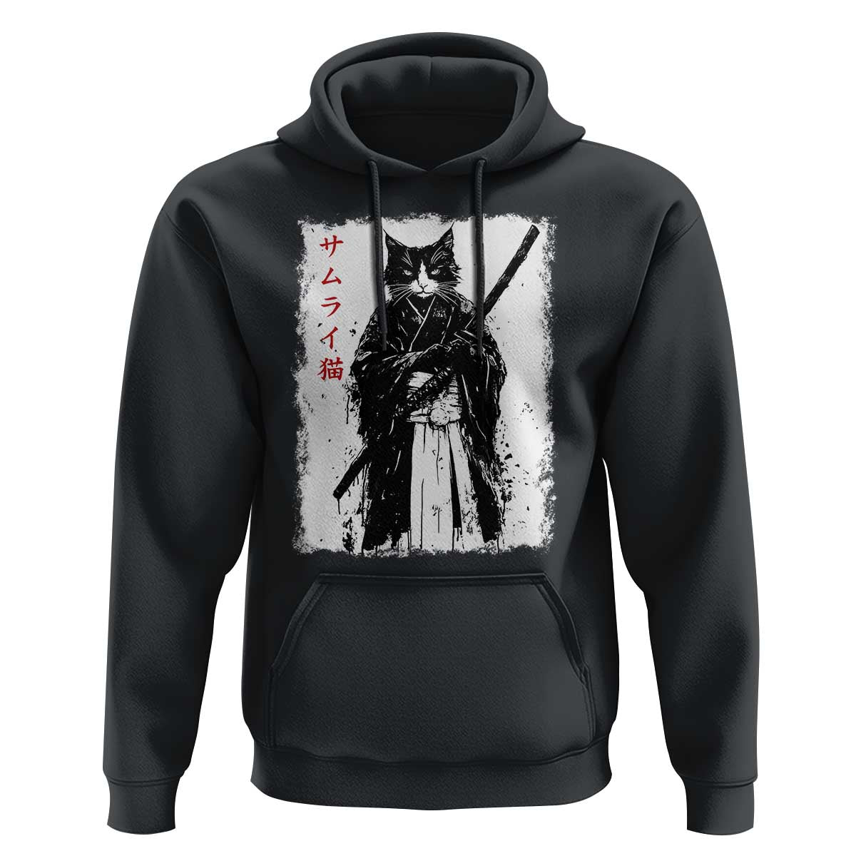 Japanese Samurai Cat Hoodie Retro Vintage Ukiyo-e Warrior Art Graphic