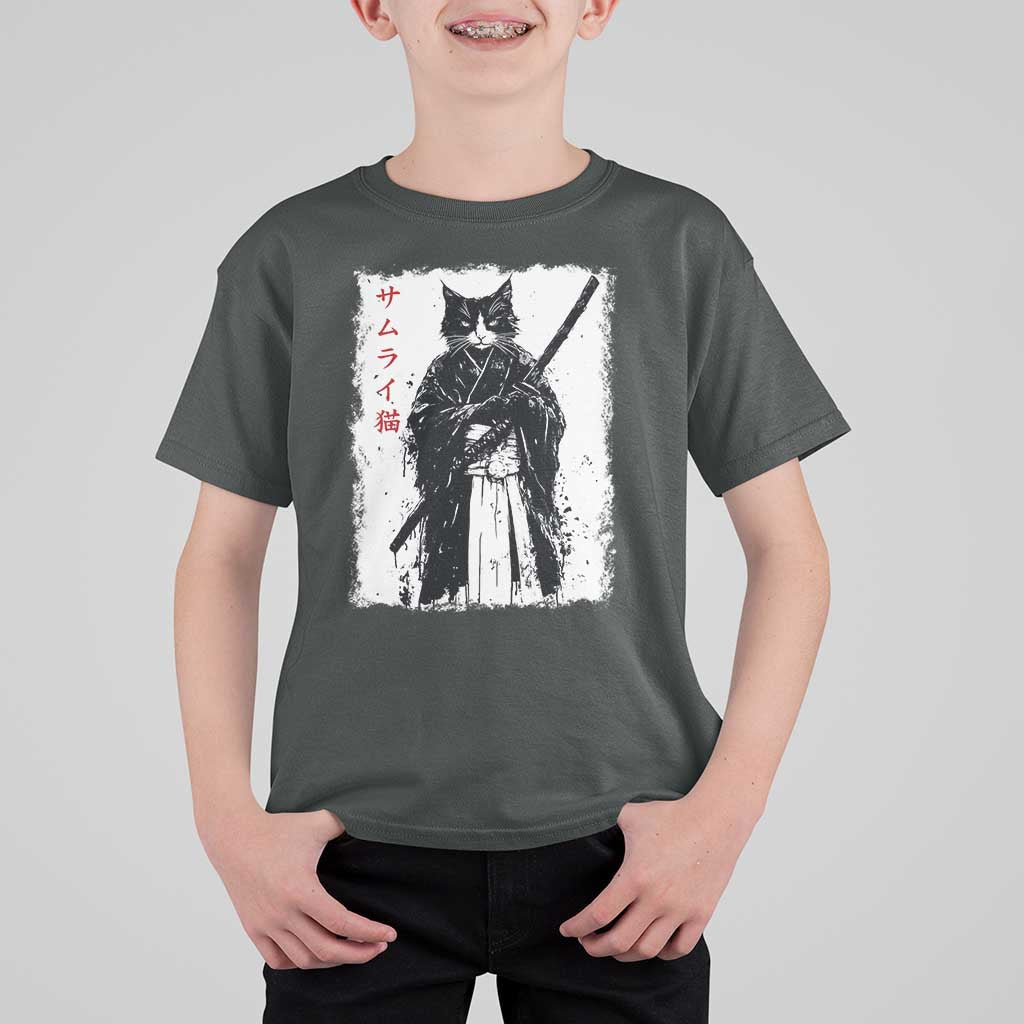 Japanese Samurai Cat T Shirt For Kid Retro Vintage Ukiyo-e Warrior Art Graphic - Wonder Print Shop