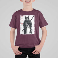 Japanese Samurai Cat T Shirt For Kid Retro Vintage Ukiyo-e Warrior Art Graphic - Wonder Print Shop