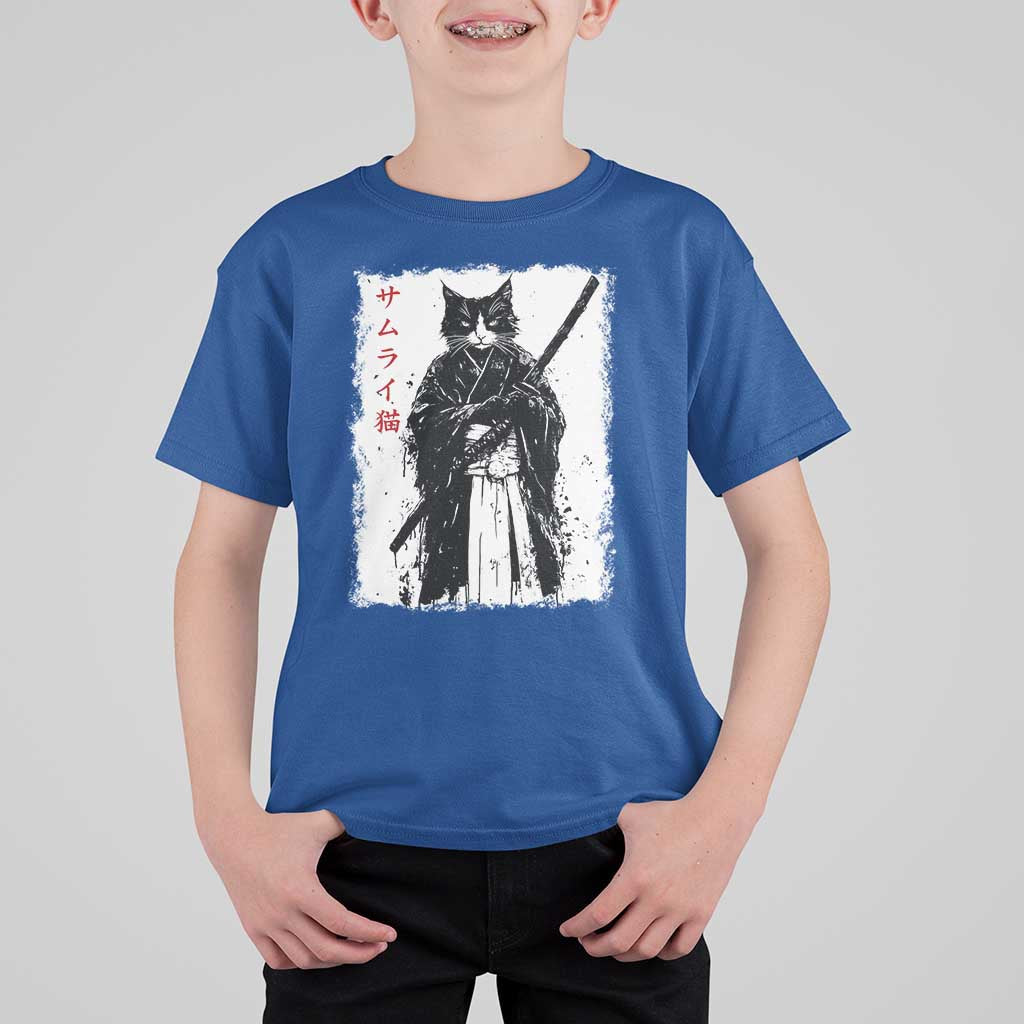 Japanese Samurai Cat T Shirt For Kid Retro Vintage Ukiyo-e Warrior Art Graphic - Wonder Print Shop