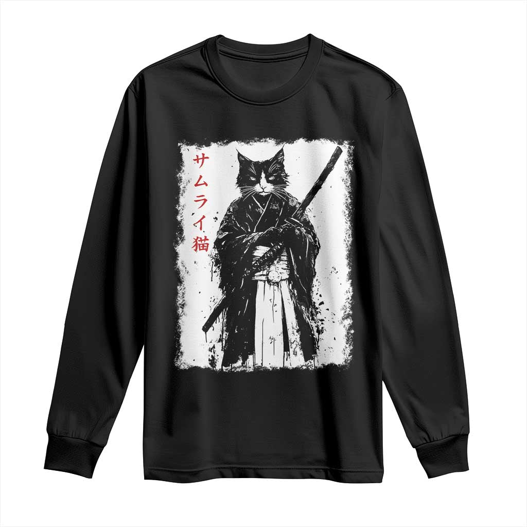 Japanese Samurai Cat Long Sleeve Shirt Retro Vintage Ukiyo-e Warrior Art Graphic