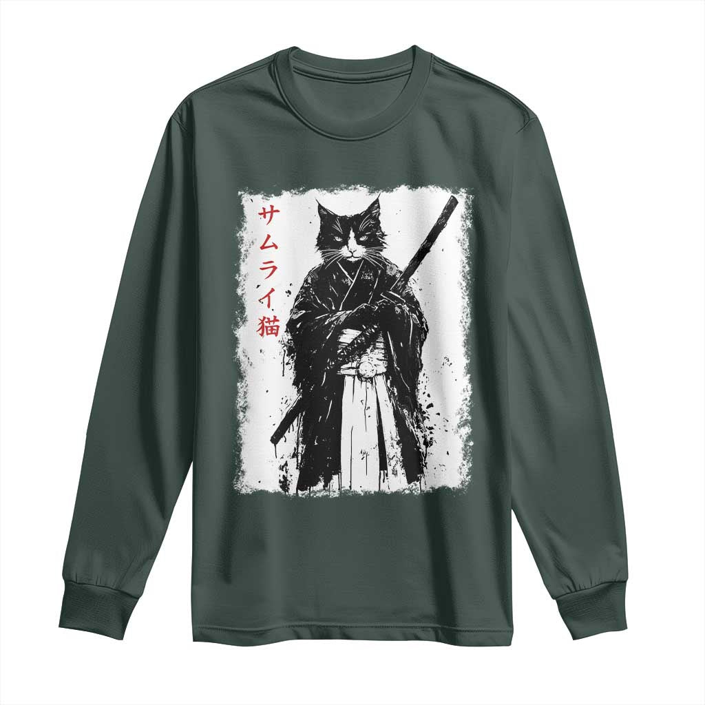 Japanese Samurai Cat Long Sleeve Shirt Retro Vintage Ukiyo-e Warrior Art Graphic