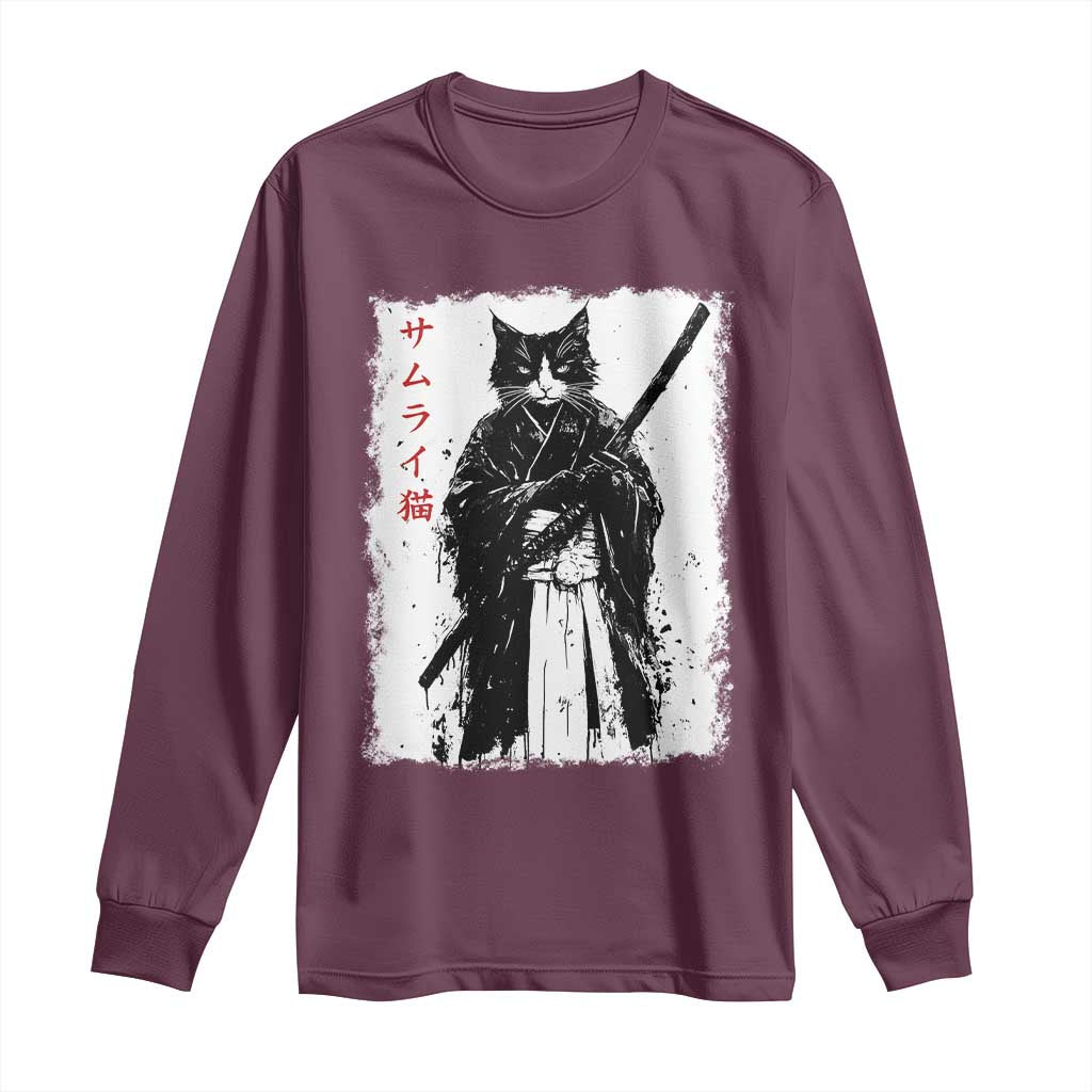 Japanese Samurai Cat Long Sleeve Shirt Retro Vintage Ukiyo-e Warrior Art Graphic
