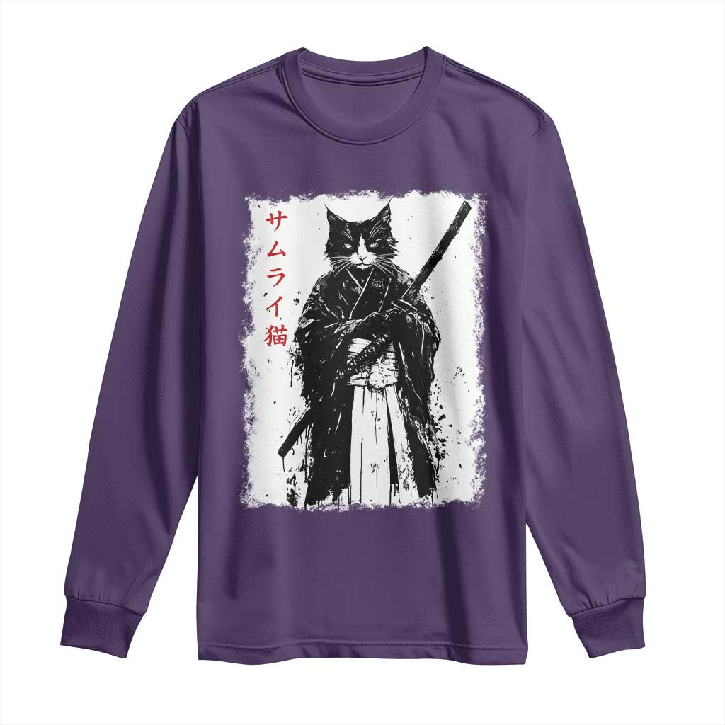 Japanese Samurai Cat Long Sleeve Shirt Retro Vintage Ukiyo-e Warrior Art Graphic