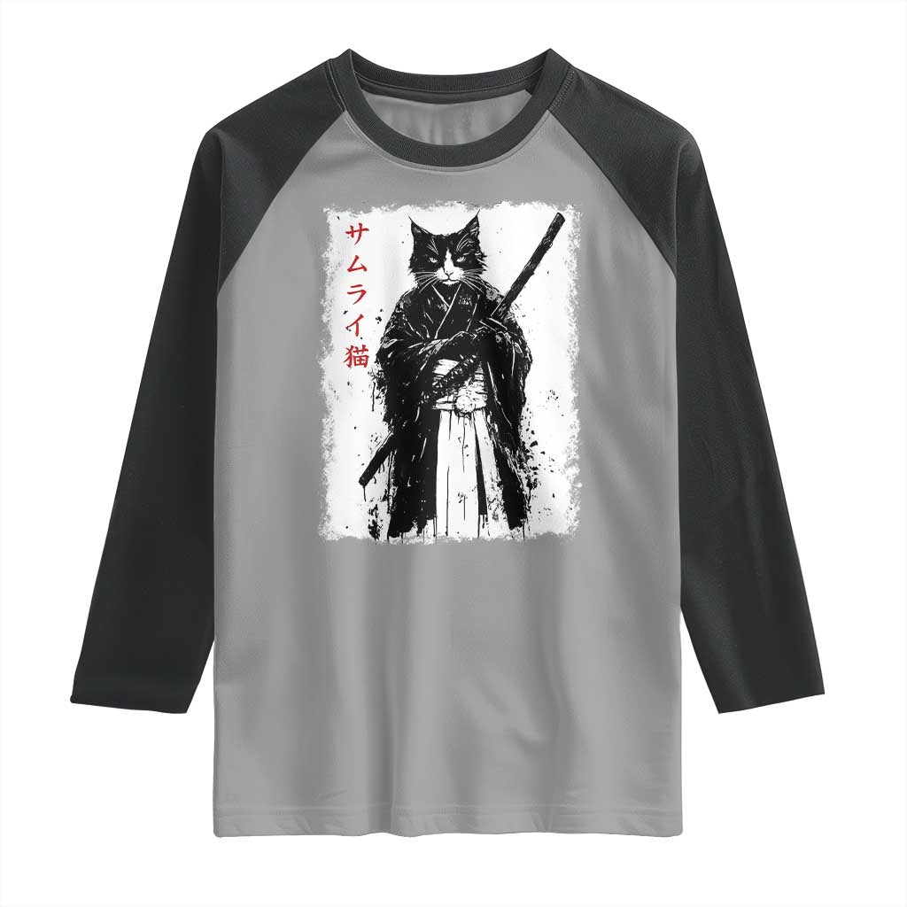 Japanese Samurai Cat Raglan Shirt Retro Vintage Ukiyo-e Warrior Art Graphic