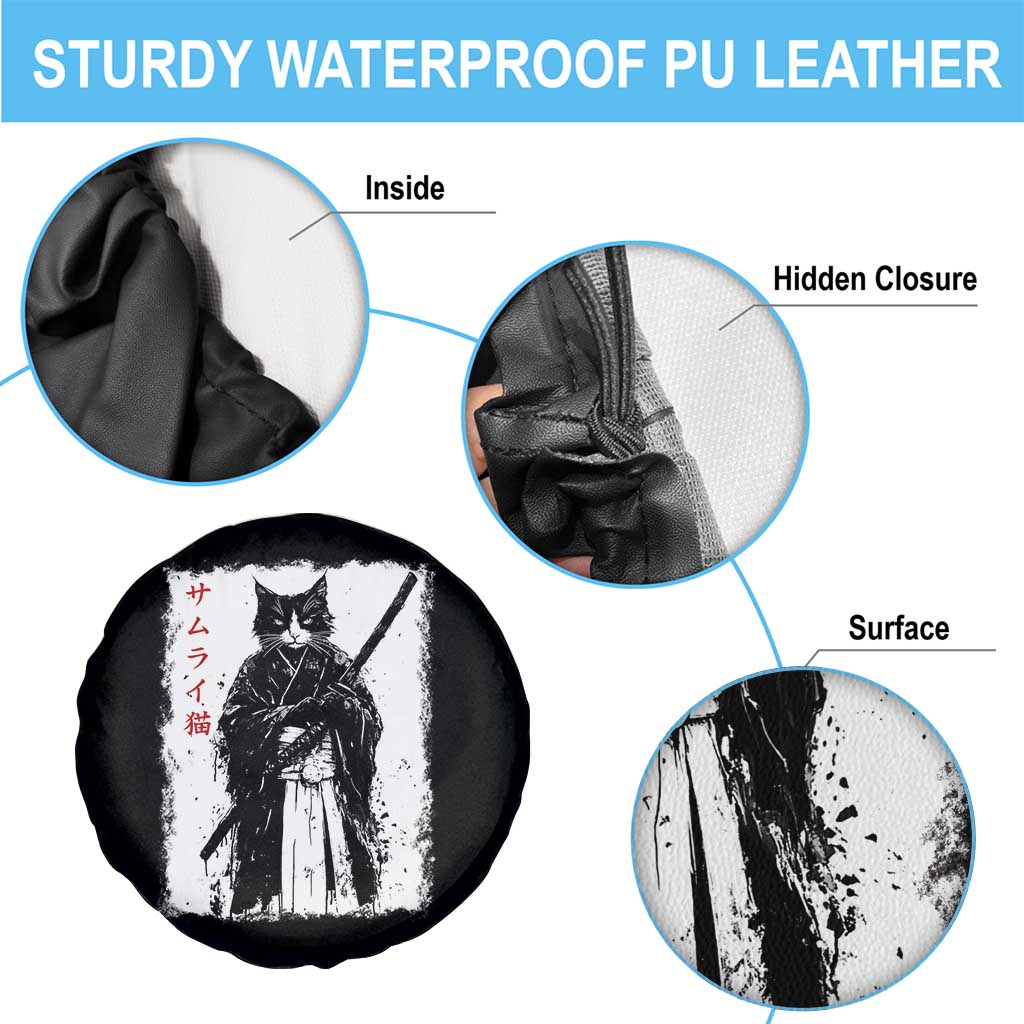 Japanese Samurai Cat Spare Tire Cover Retro Vintage Ukiyo-e Warrior Art Graphic