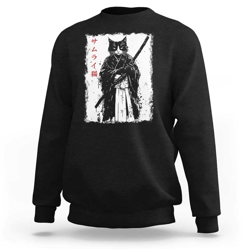 Japanese Samurai Cat Sweatshirt Retro Vintage Ukiyo-e Warrior Art Graphic - Wonder Print Shop