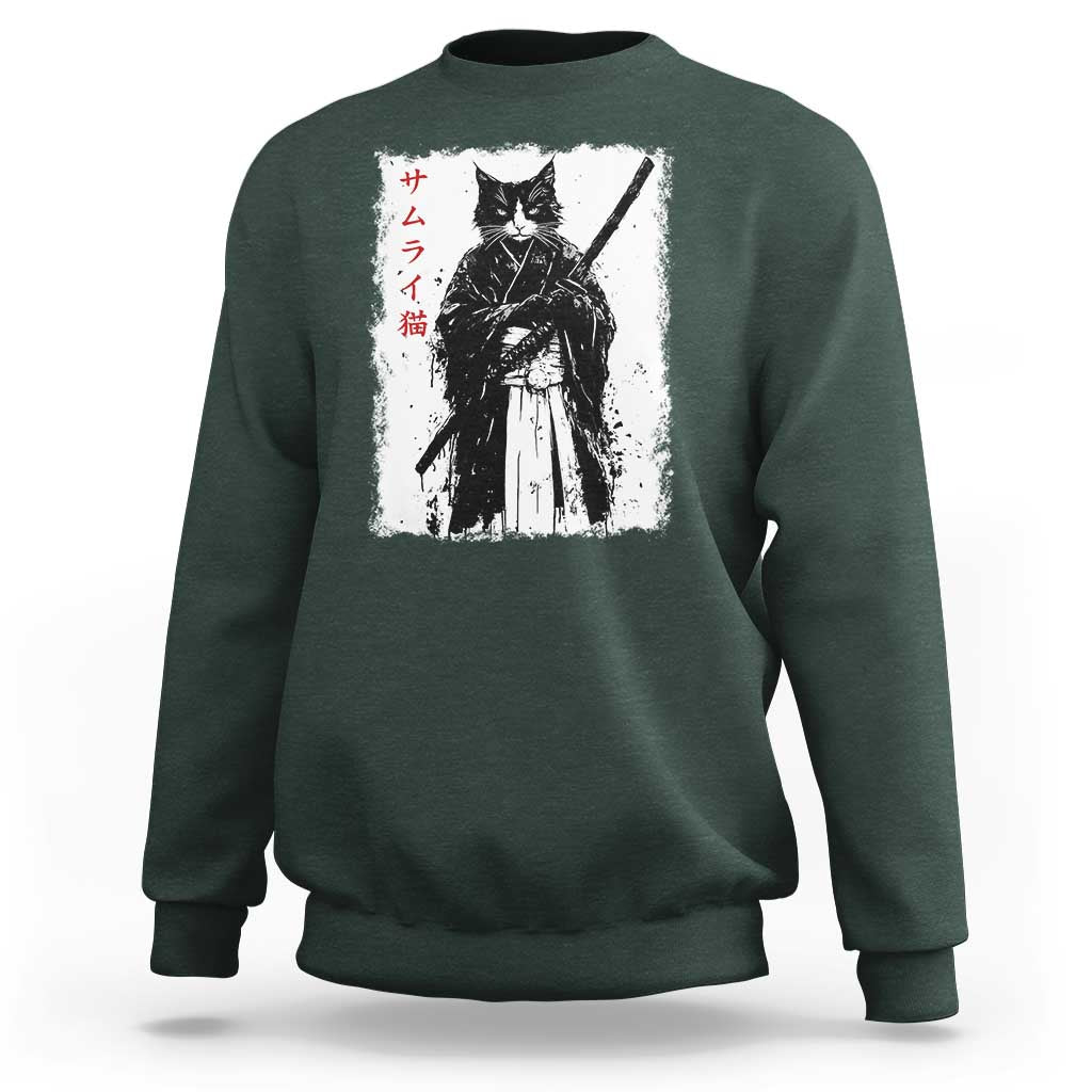 Japanese Samurai Cat Sweatshirt Retro Vintage Ukiyo-e Warrior Art Graphic - Wonder Print Shop