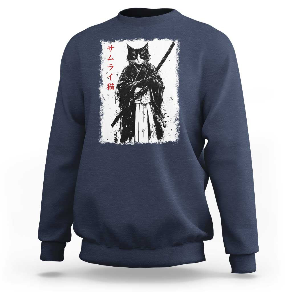 Japanese Samurai Cat Sweatshirt Retro Vintage Ukiyo-e Warrior Art Graphic - Wonder Print Shop