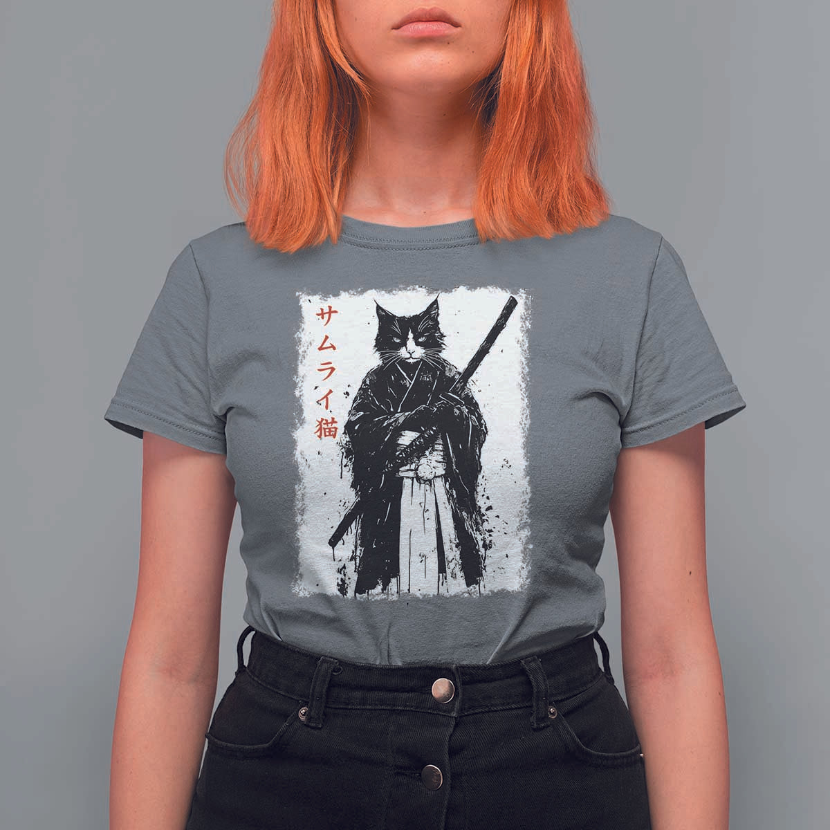 Japanese Samurai Cat T Shirt For Women Retro Vintage Ukiyo-e Warrior Art Graphic - Wonder Print Shop