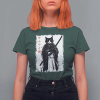 Japanese Samurai Cat T Shirt For Women Retro Vintage Ukiyo-e Warrior Art Graphic - Wonder Print Shop