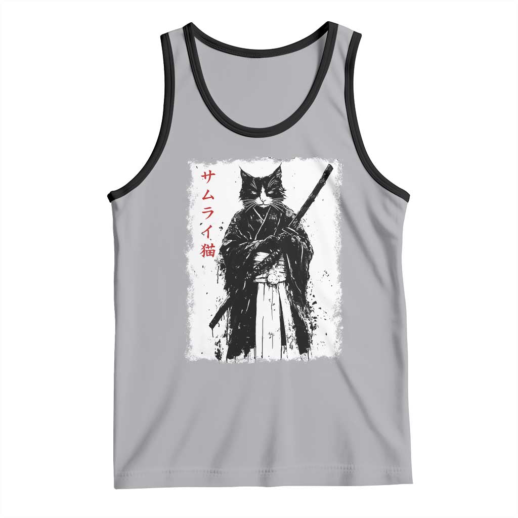 Japanese Samurai Cat Tank Top Retro Vintage Ukiyo-e Warrior Art Graphic