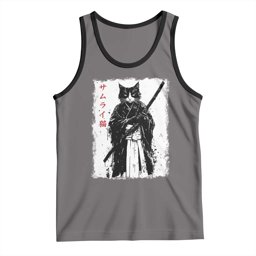 Japanese Samurai Cat Tank Top Retro Vintage Ukiyo-e Warrior Art Graphic