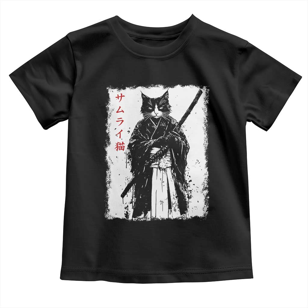 Japanese Samurai Cat Toddler T Shirt Retro Vintage Ukiyo-e Warrior Art Graphic
