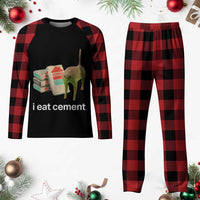 Funny Cursed Cat Meme Plaid Pajama Set I Eat Cement Oddly Specific Dank Meme - Wonder Print Shop