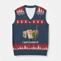 Funny Cursed Cat Meme V-Neck Knit Sweater Vest I Eat Cement Oddly Specific Dank Meme - Wonder Print Shop