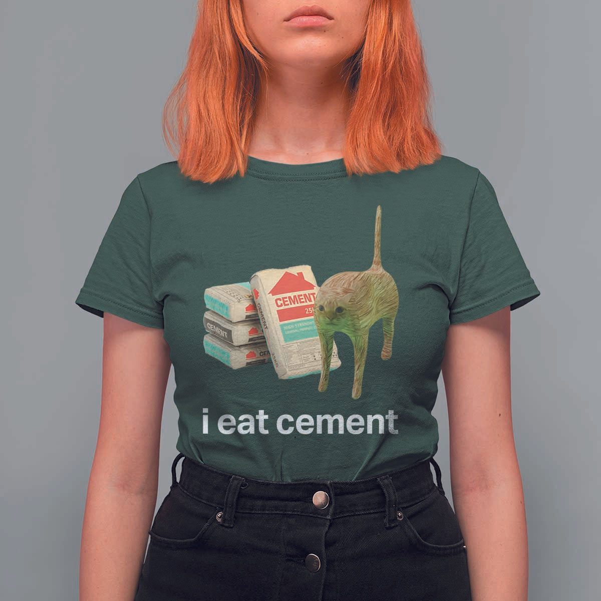 Funny Cursed Cat Meme T Shirt For Women I Eat Cement Oddly Specific Dank Meme - Wonder Print Shop