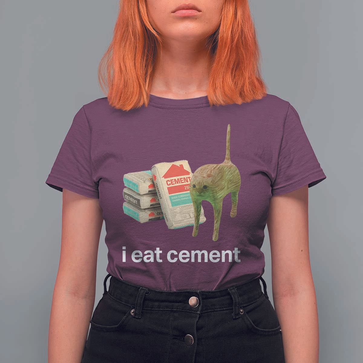 Funny Cursed Cat Meme T Shirt For Women I Eat Cement Oddly Specific Dank Meme - Wonder Print Shop