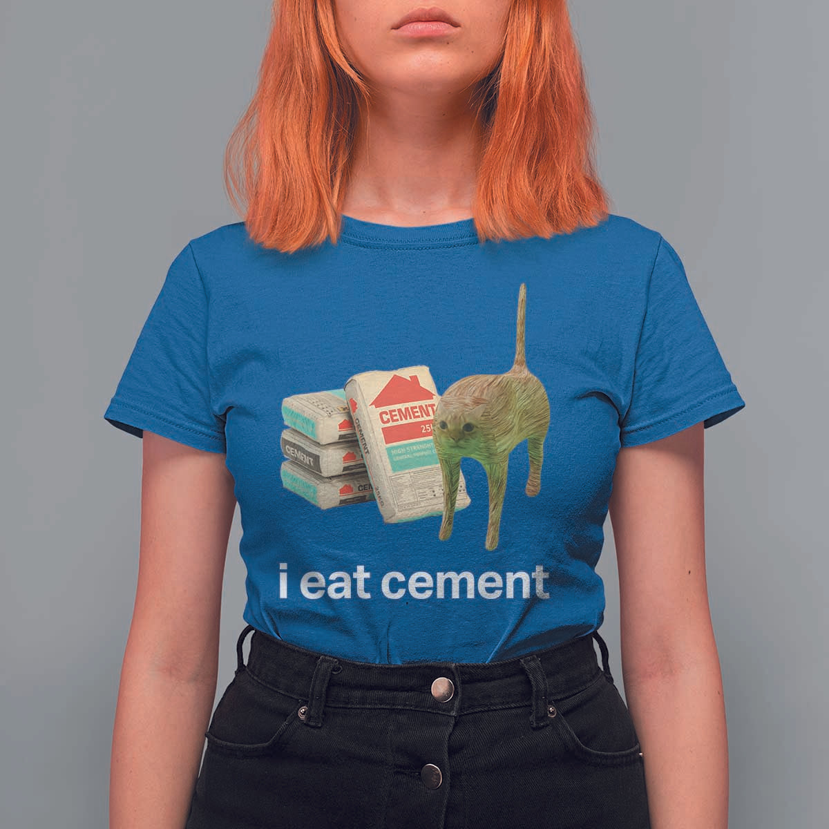 Funny Cursed Cat Meme T Shirt For Women I Eat Cement Oddly Specific Dank Meme - Wonder Print Shop