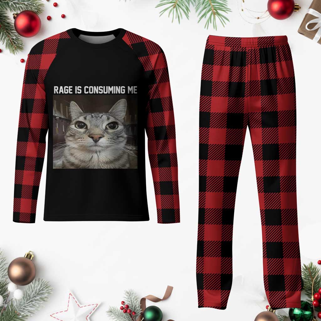 Funny Silly Cat Meme Plaid Pajama Set Rage Is Consuming Me Staring - Wonder Print Shop