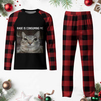 Funny Silly Cat Meme Plaid Pajama Set Rage Is Consuming Me Staring - Wonder Print Shop