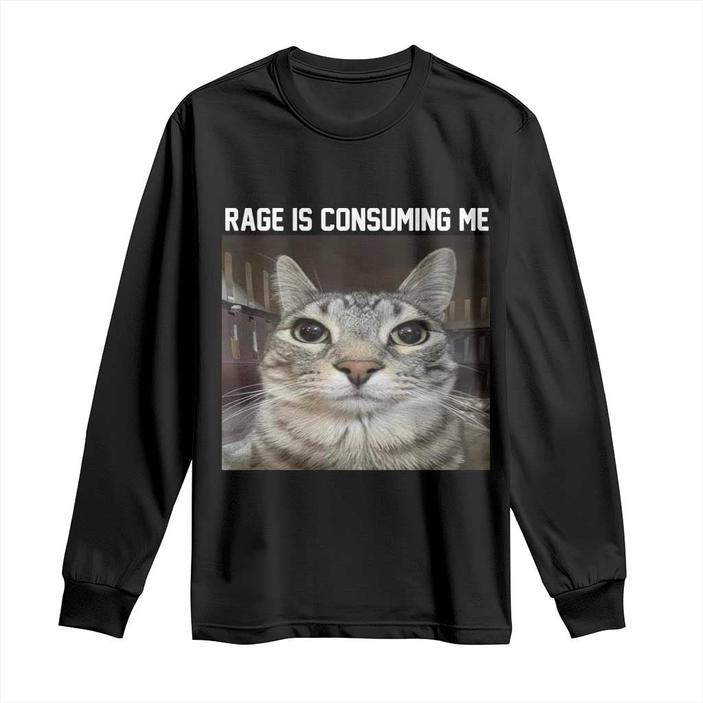 Funny Silly Cat Meme Long Sleeve Shirt Rage Is Consuming Me Staring