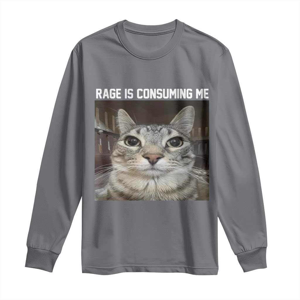Funny Silly Cat Meme Long Sleeve Shirt Rage Is Consuming Me Staring