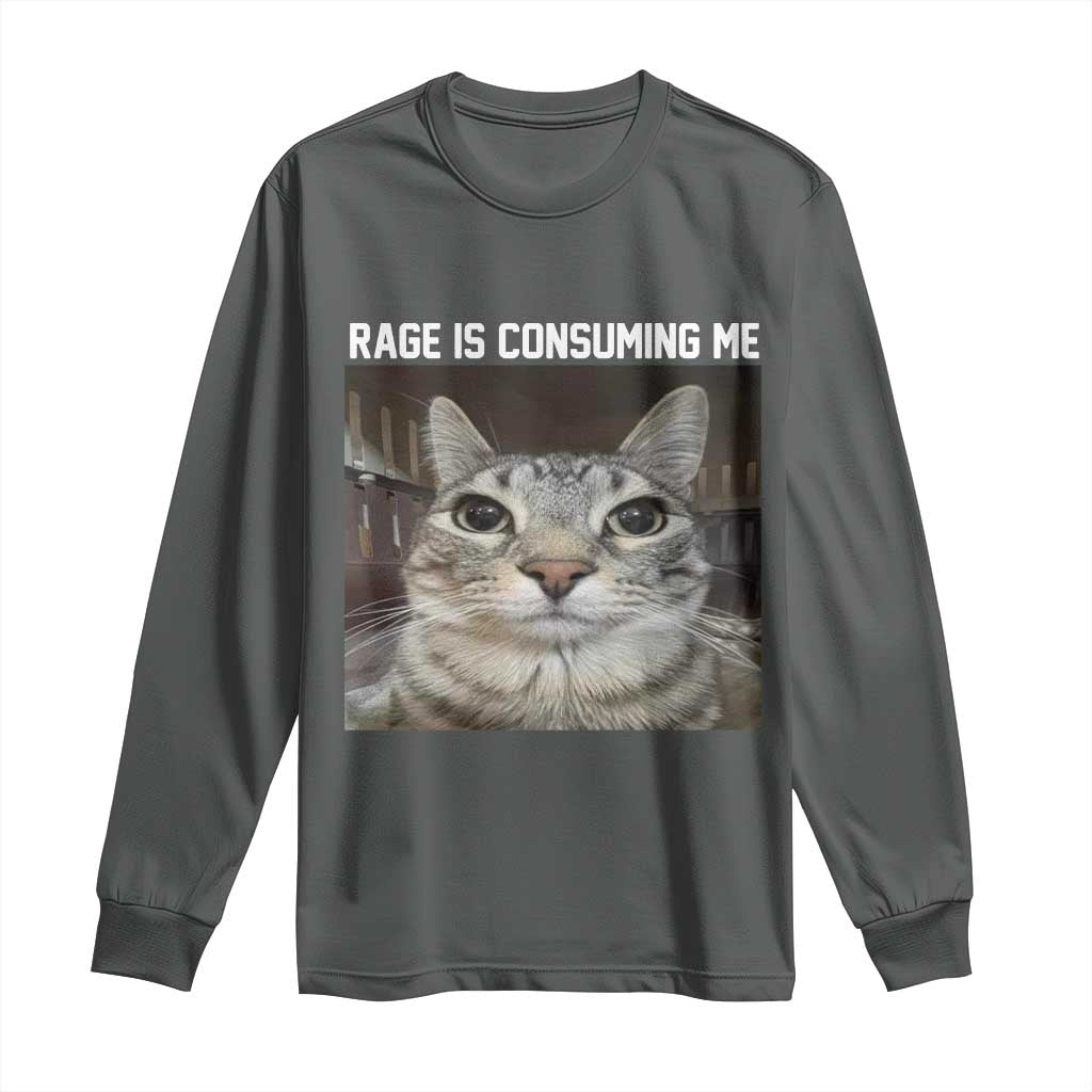Funny Silly Cat Meme Long Sleeve Shirt Rage Is Consuming Me Staring