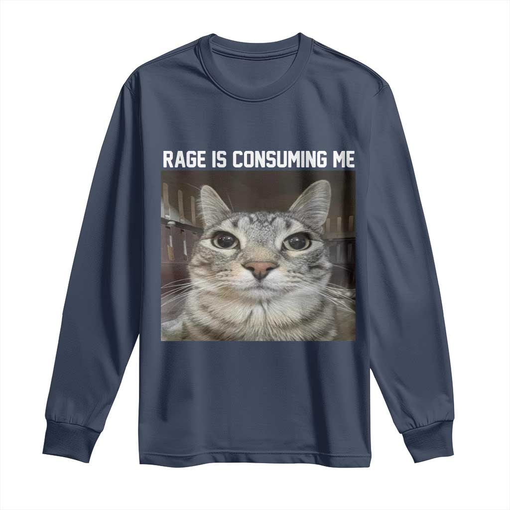 Funny Silly Cat Meme Long Sleeve Shirt Rage Is Consuming Me Staring