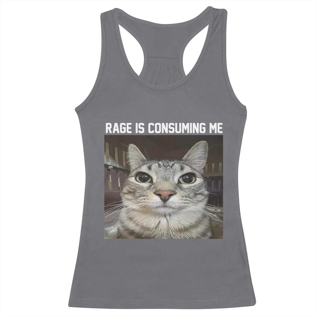 Funny Silly Cat Meme Racerback Tank Top Rage Is Consuming Me Staring