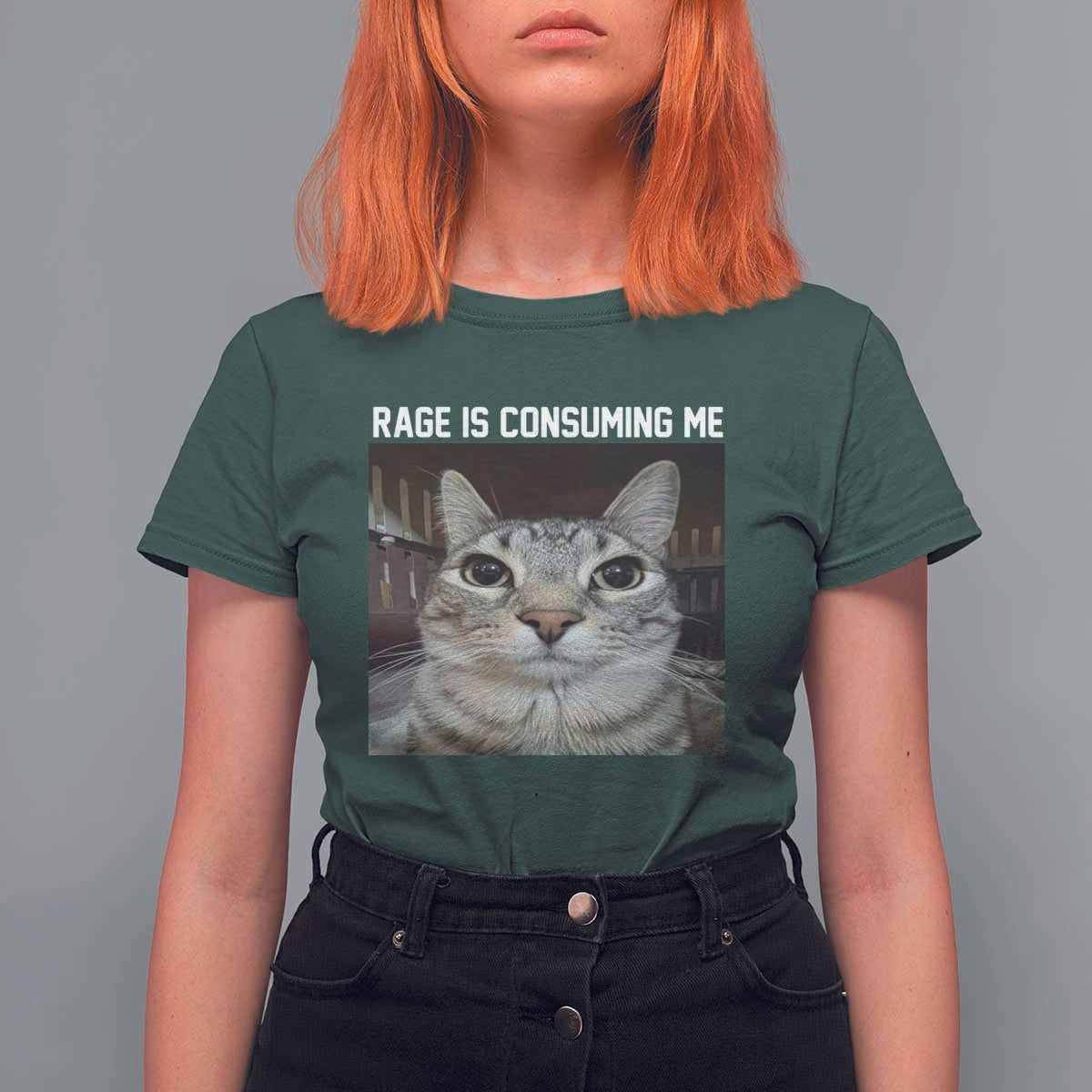 Funny Silly Cat Meme T Shirt For Women Rage Is Consuming Me Staring - Wonder Print Shop